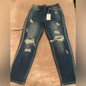 NWT Risen denim-size 28/7-distressed high rise tapered jeans